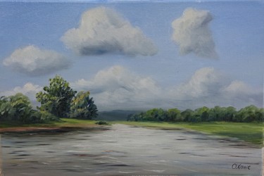Malerei mit dem Titel "Elbe Landschaft" von Olga Hanns (O. Hanns), Original-Kunstwerk, Öl