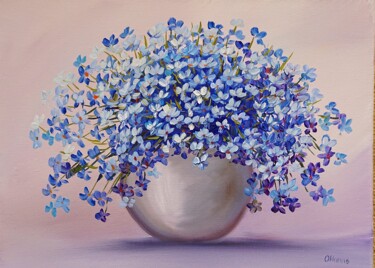 Painting titled "Blue flowers 6" by Olga Hanns (O. Hanns), Original Artwork, Oil