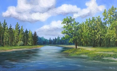 Malerei mit dem Titel "Sommer Fluß" von Olga Hanns (O. Hanns), Original-Kunstwerk, Öl