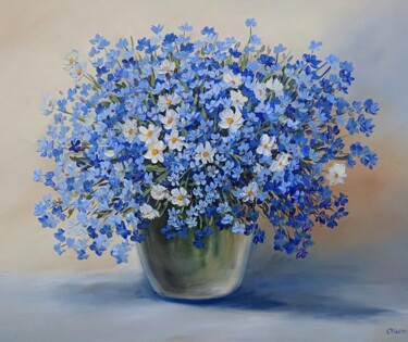 Malerei mit dem Titel "Blue flowers 7" von Olga Hanns (O. Hanns), Original-Kunstwerk, Öl