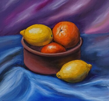 Malerei mit dem Titel "Zitrone, Mandarine" von Olga Hanns (O. Hanns), Original-Kunstwerk, Öl