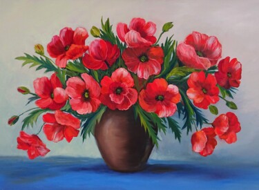 Schilderij getiteld "Blumenstrauß Mohnbl…" door Olga Hanns (O. Hanns), Origineel Kunstwerk, Olie