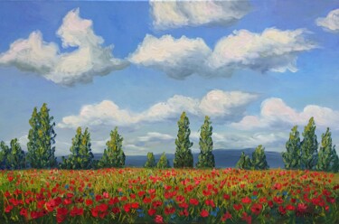 Painting titled "Poppy field Provence" by Olga Hanns (O. Hanns), Original Artwork, Oil