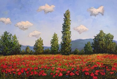 Peinture intitulée "Poppy field 2" par Olga Hanns (O. Hanns), Œuvre d'art originale, Huile