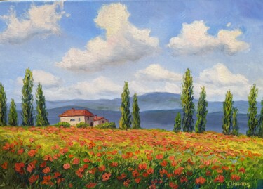 Malerei mit dem Titel "Mohnfeld Italien" von Olga Hanns (O. Hanns), Original-Kunstwerk, Öl