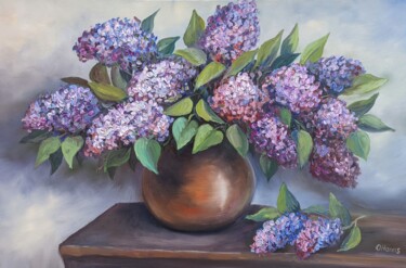 Malerei mit dem Titel "Flieder Blumen m" von Olga Hanns (O. Hanns), Original-Kunstwerk, Öl