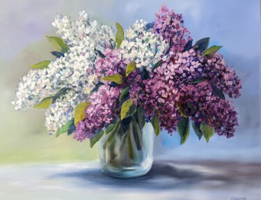 Malerei mit dem Titel "Flieder Blumen 1.22" von Olga Hanns (O. Hanns), Original-Kunstwerk, Öl
