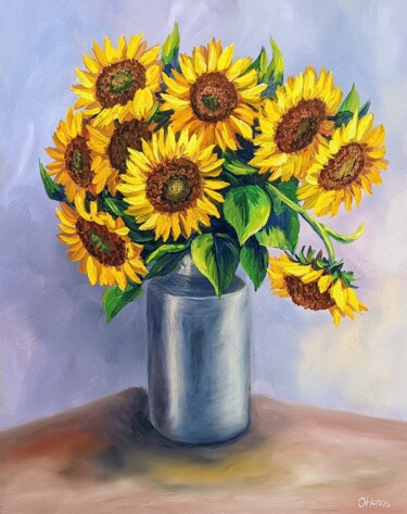 Painting titled "Sonnenblumen 3.22" by Olga Hanns (O. Hanns), Original Artwork, Oil