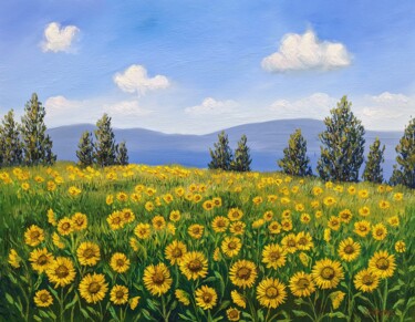 Peinture intitulée "Sonnenblumen Landsc…" par Olga Hanns (O. Hanns), Œuvre d'art originale, Huile