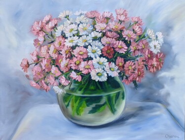 Malerei mit dem Titel "Rosa Blumen 5.22" von Olga Hanns (O. Hanns), Original-Kunstwerk, Öl