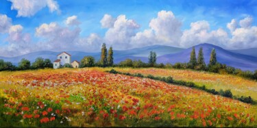 Painting titled "Mohnfeld Landschaft…" by Olga Hanns (O. Hanns), Original Artwork, Oil