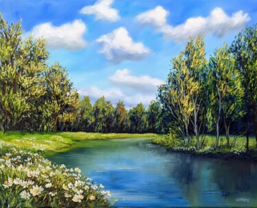 Malerei mit dem Titel "Sommer Fluss 6.22" von Olga Hanns (O. Hanns), Original-Kunstwerk, Öl