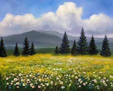 Malerei mit dem Titel "Berge und Blumen 7.…" von Olga Hanns (O. Hanns), Original-Kunstwerk, Öl