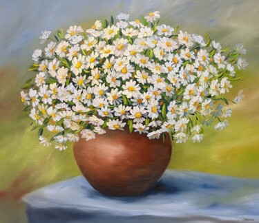 Malerei mit dem Titel "Kamille Blumenstrau…" von Olga Hanns (O. Hanns), Original-Kunstwerk, Öl