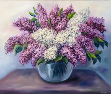 Schilderij getiteld "Flieder Blumen 11.22" door Olga Hanns (O. Hanns), Origineel Kunstwerk, Olie