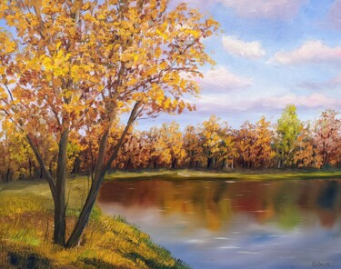 Painting titled "October Landschaft…" by Olga Hanns (O. Hanns), Original Artwork, Oil