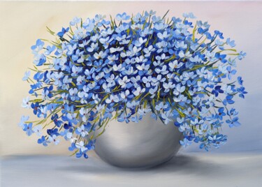 Malerei mit dem Titel "Blaue Blumen  7.22" von Olga Hanns (O. Hanns), Original-Kunstwerk, Öl