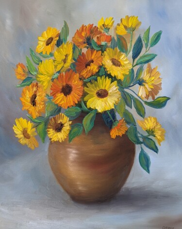 Malerei mit dem Titel "Blumen 1.23" von Olga Hanns (O. Hanns), Original-Kunstwerk, Öl