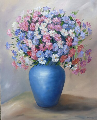 Картина под названием "Sommer Blumenstrauß…" - Olga Hanns (O. Hanns), Подлинное произведение искусства, Масло