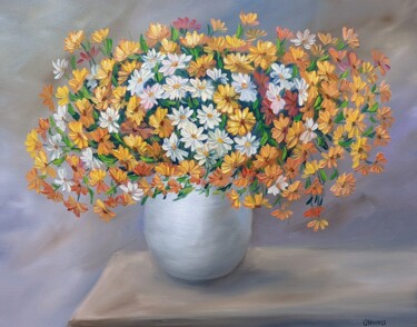 Painting titled "Gelbe Blumen 2.23a" by Olga Hanns (O. Hanns), Original Artwork, Oil