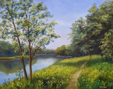 Painting titled "Sommer Landschaft 2…" by Olga Hanns (O. Hanns), Original Artwork, Oil