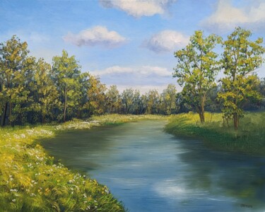 Painting titled "Landschaft am Fluss…" by Olga Hanns (O. Hanns), Original Artwork, Oil