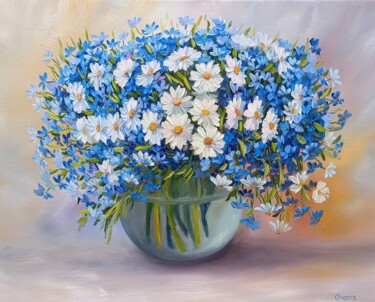 Картина под названием "Blaue Blumen 2.23" - Olga Hanns (O. Hanns), Подлинное произведение искусства, Масло