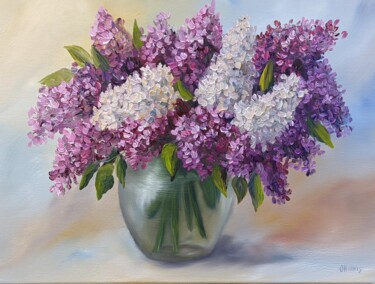 Painting titled "Flieder Blumenstrau…" by Olga Hanns (O. Hanns), Original Artwork, Oil