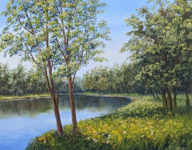 Peinture intitulée "Landschaft am Fluss…" par Olga Hanns (O. Hanns), Œuvre d'art originale, Huile