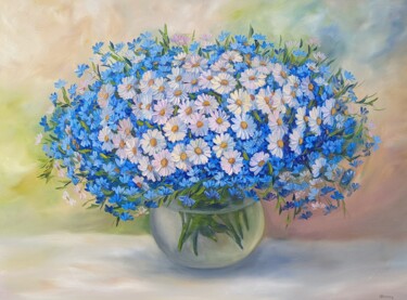 Painting titled "Blaue Blumen  2.24" by Olga Hanns (O. Hanns), Original Artwork, Oil