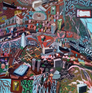 Peinture intitulée "Coeur de la Ville." par Fernando Cometto, Œuvre d'art originale, Huile Monté sur Châssis en bois