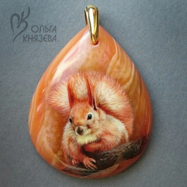 Картина под названием "Pendant "Squirrel"" - Olga Kniazeva, Подлинное произведение искусства, Масло