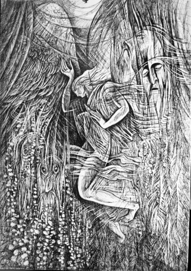 Рисунок под названием "икар 01" - Oksana Prudnikova, Подлинное произведение искусства, Гелевая ручка