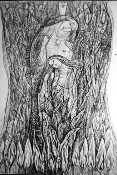 Zeichnungen mit dem Titel "ангел охоронець" von Oksana Prudnikova, Original-Kunstwerk, Gel Stift