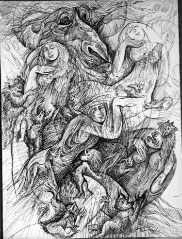 "шабаш ведьм на Лысо…" başlıklı Resim Oksana Prudnikova tarafından, Orijinal sanat, Jel kalem