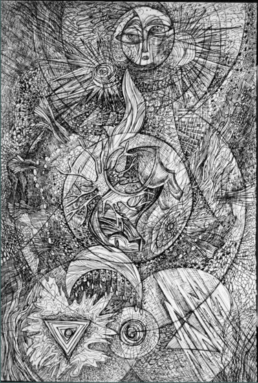 Drawing titled "народження всесвіту" by Oksana Prudnikova, Original Artwork, Gel pen