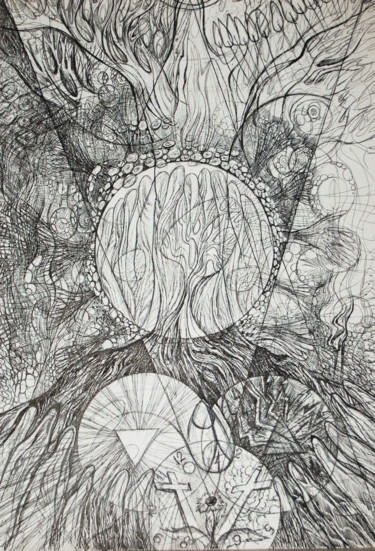 Dessin intitulée "древо познания   до…" par Oksana Prudnikova, Œuvre d'art originale, Stylo gel