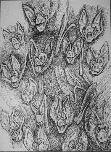 Drawing titled "мышки" by Oksana Prudnikova, Original Artwork, Gel pen