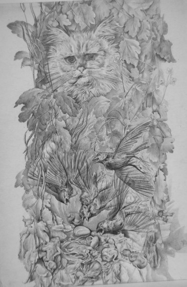 Drawing titled "кот" by Oksana Prudnikova, Original Artwork, Pencil