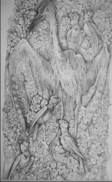 Dessin intitulée "птицы" par Oksana Prudnikova, Œuvre d'art originale, Crayon