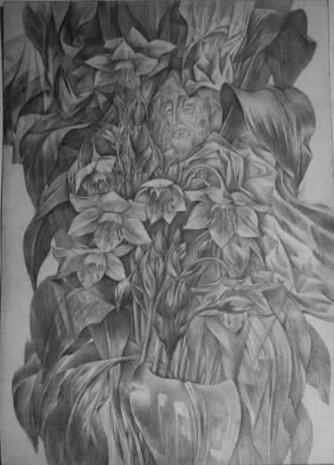 Drawing titled "цветы" by Oksana Prudnikova, Original Artwork, Pencil