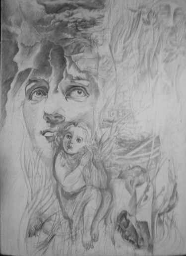 Drawing titled "тіні минулого" by Oksana Prudnikova, Original Artwork, Pencil
