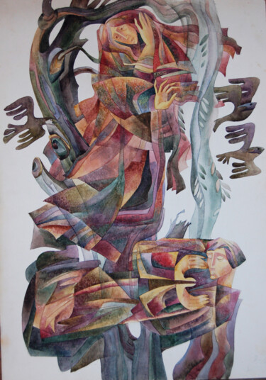 Pittura intitolato "Крик душі" da Oksana Prudnikova, Opera d'arte originale, Acquarello