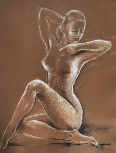 Drawing titled "Обнаженная натура" by Tatiana Okisheva, Original Artwork, Pastel Mounted on Cardboard