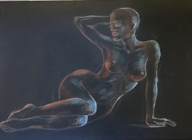 Drawing titled "Афростиль обнаженная" by Tatiana Okisheva, Original Artwork, Pastel