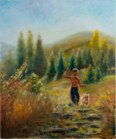 Painting titled "Happy moments" by Ok, Original Artwork, Oil Mounted on Wood Stretcher frame