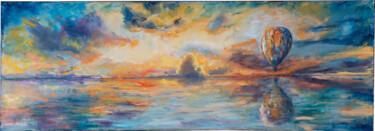 Painting titled "hot air balloon adv…" by Ok, Original Artwork, Oil Mounted on Wood Stretcher frame