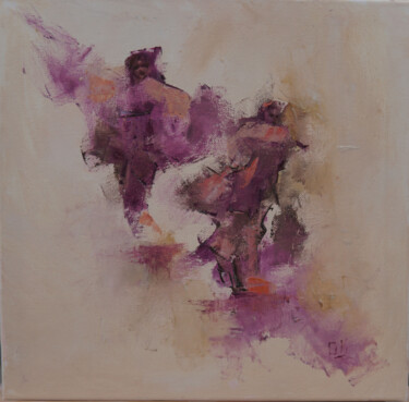 Painting titled "Purple dancers" by Ok, Original Artwork, Oil Mounted on Wood Stretcher frame