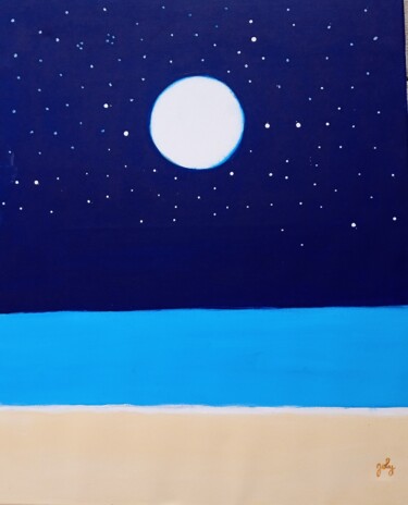 Painting titled "Pleine Lune" by Pulsart, Original Artwork, Acrylic Mounted on Wood Stretcher frame