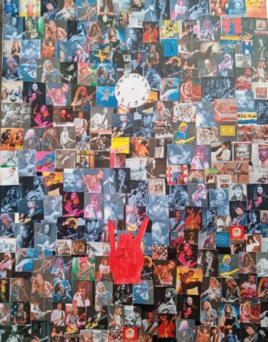 Collages intitolato "Légendes des rockers" da Pulsart, Opera d'arte originale, Collages Montato su Telaio per barella in leg…